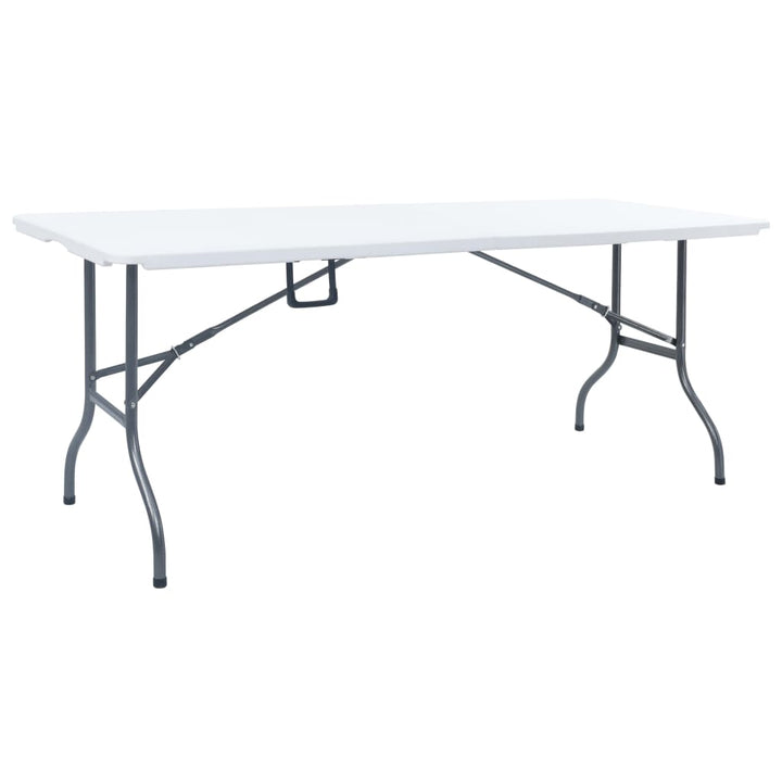 foldbart havebord med 2 bænke 180 cm stål og HDPE hvid