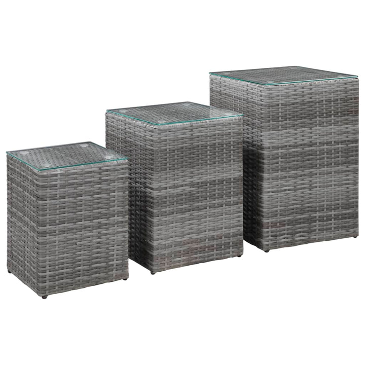 sideborde med glastop 3 stk. polyrattan grå