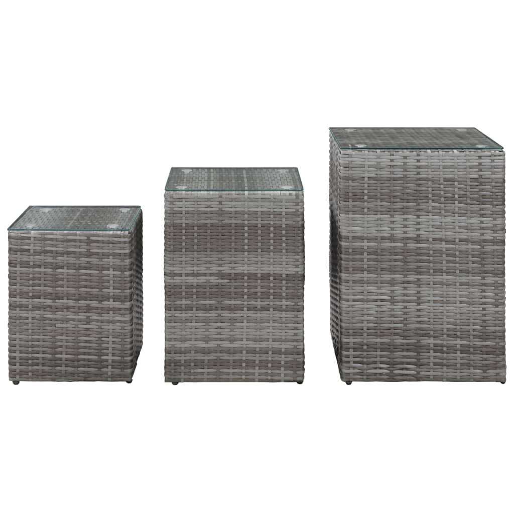 sideborde med glastop 3 stk. polyrattan grå
