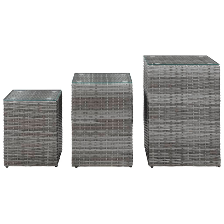 sideborde med glastop 3 stk. polyrattan grå