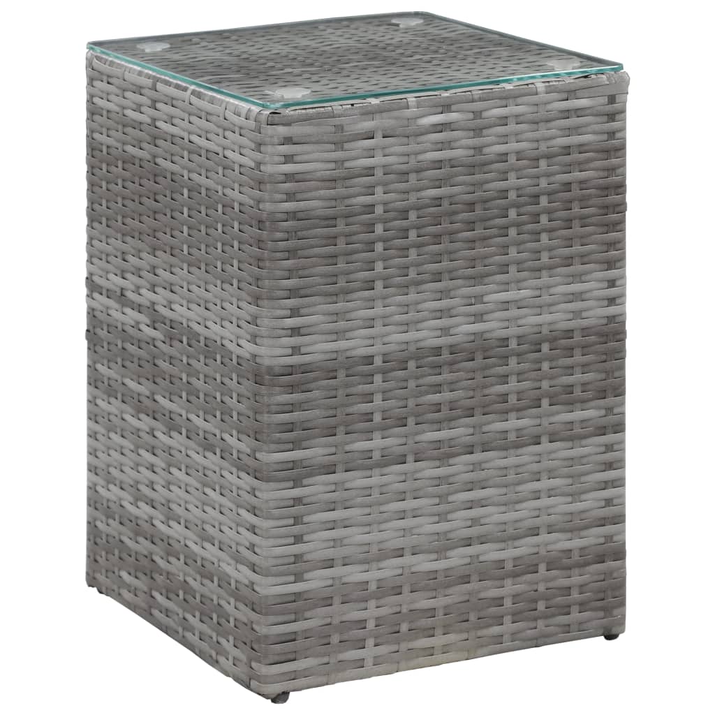 sideborde med glastop 3 stk. polyrattan grå