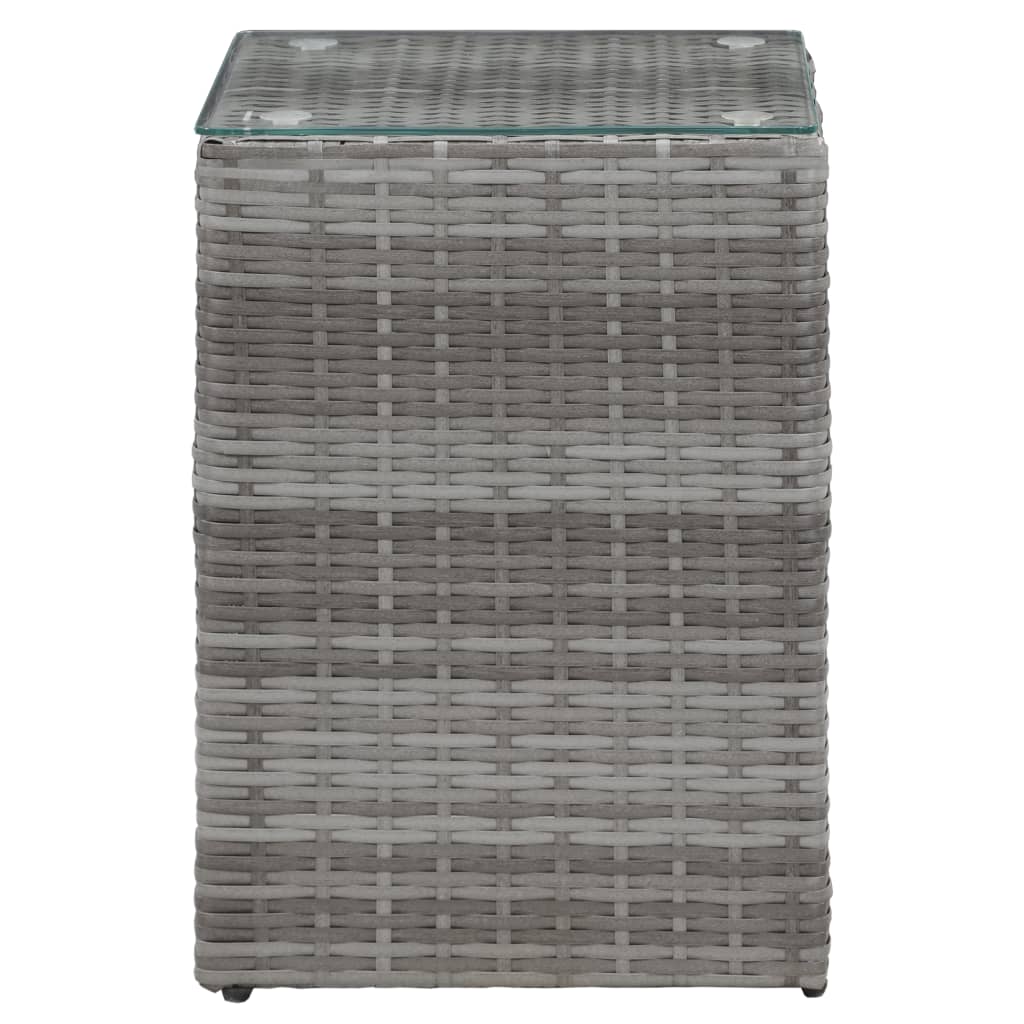 sideborde med glastop 3 stk. polyrattan grå