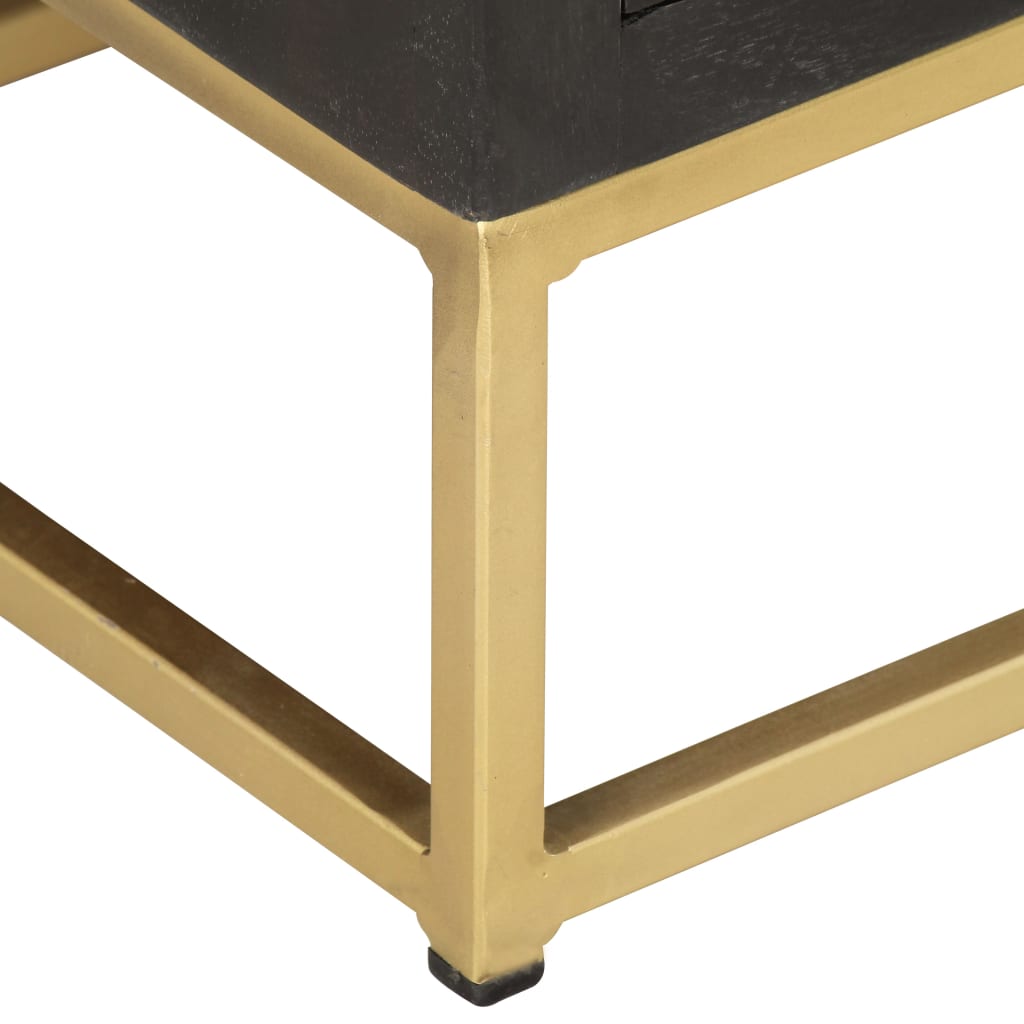 skuffeskab 45x30x105 cm massivt mangotræ sort og guldfarvet
