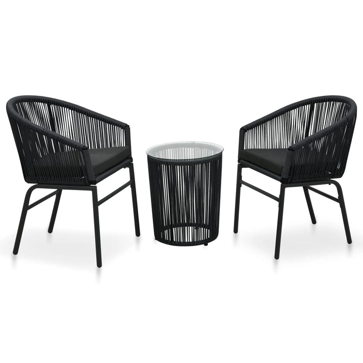 bistrosæt 3 dele med hynder PVC-rattan sort