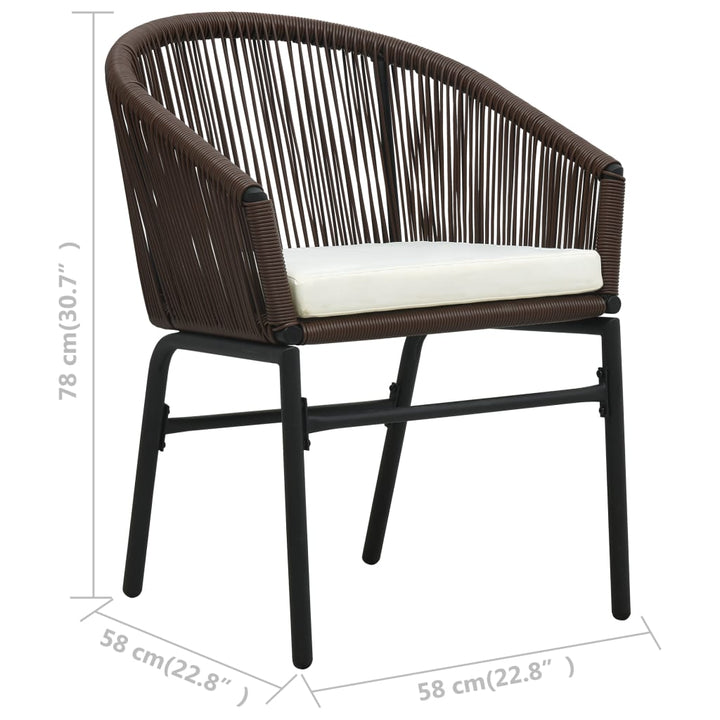 bistrosæt 3 dele med hynder PVC-rattan brun