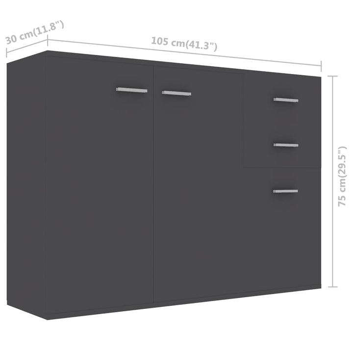 skænk 105x30x75 cm konstrueret træ grå