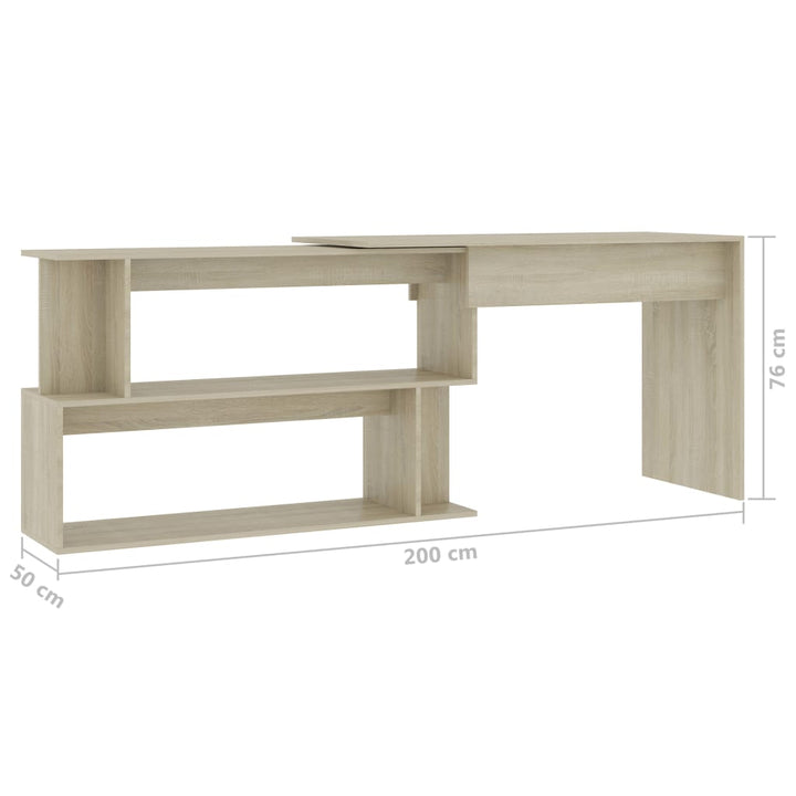 skrivebord 200x50x76 cm konstrueret træ sonoma-eg