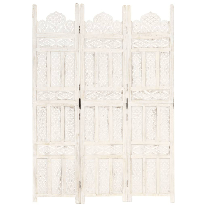 3-panels rumdeler håndskåret 120 x 165 cm massivt mangotræ hvid