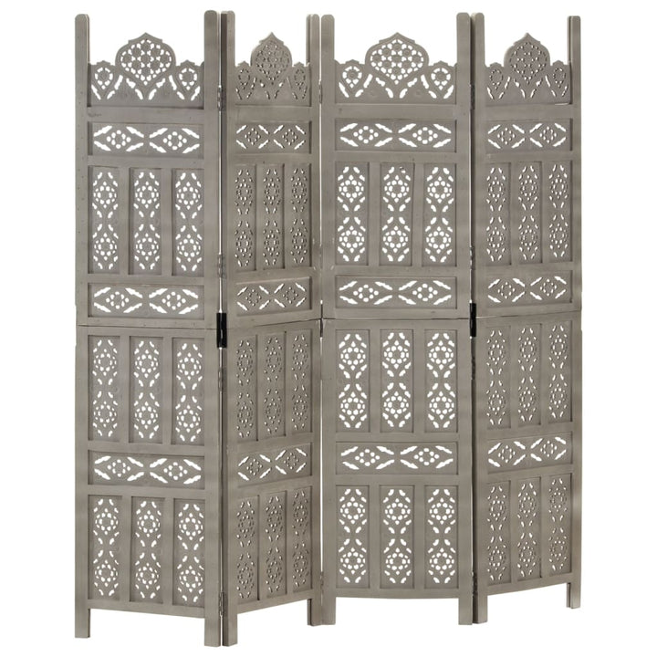 4-panels rumdeler håndskåret 160x165 cm massivt mangotræ grå
