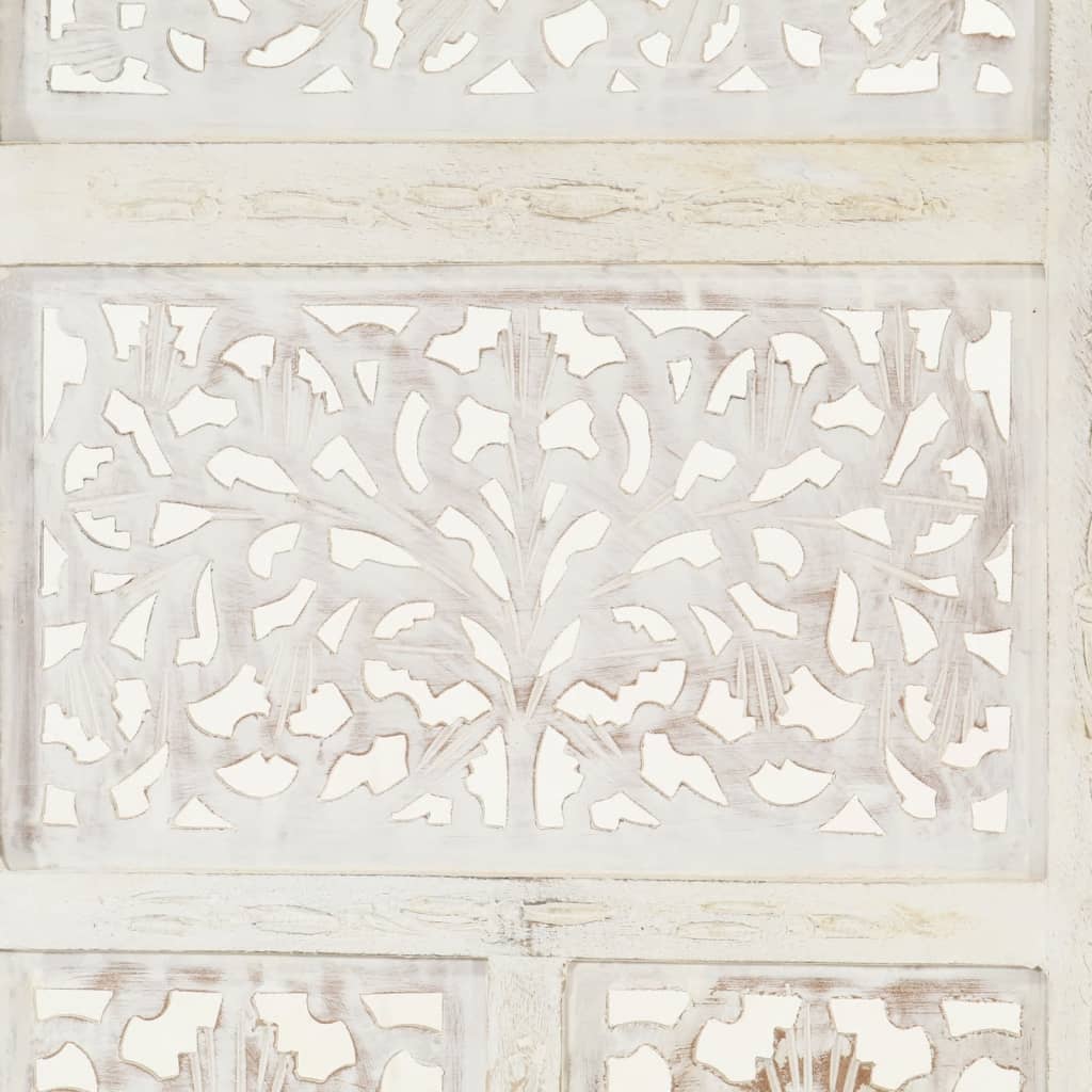 4-panels rumdeler håndskåret 160 x 165 cm massivt mangotræ hvid