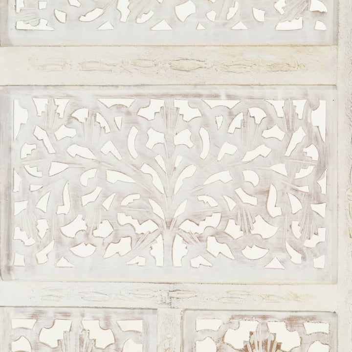 4-panels rumdeler håndskåret 160 x 165 cm massivt mangotræ hvid