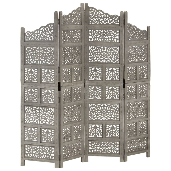 4-panels rumdeler håndskåret 160x165 cm massivt mangotræ grå