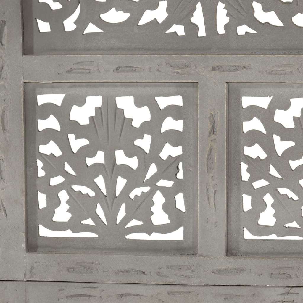 4-panels rumdeler håndskåret 160x165 cm massivt mangotræ grå