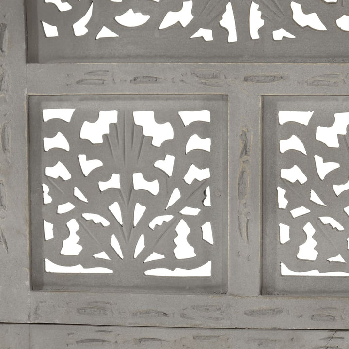 4-panels rumdeler håndskåret 160x165 cm massivt mangotræ grå