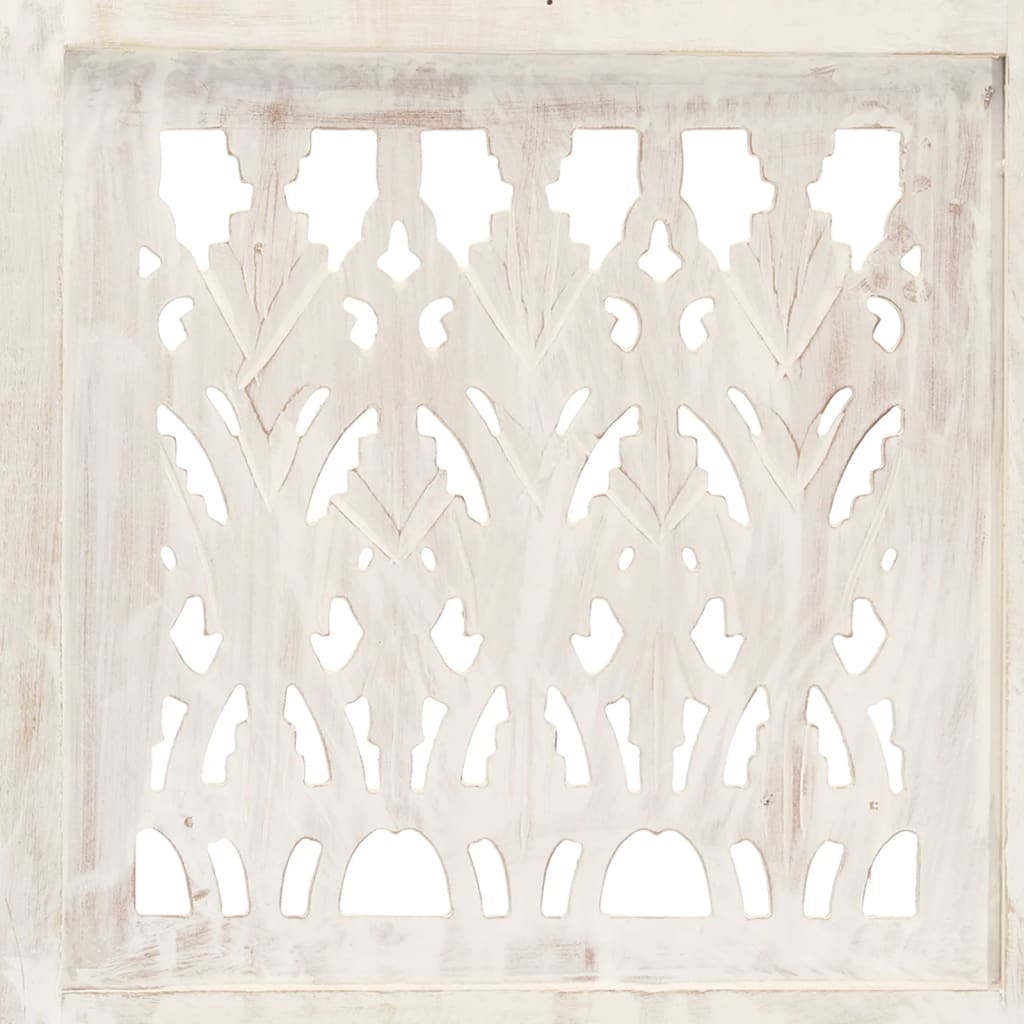 3-panels rumdeler håndskåret 120 x 165 cm massivt mangotræ hvid