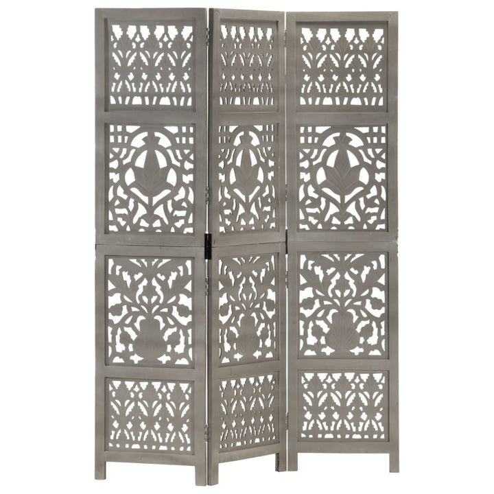 3-panels rumdeler håndskåret 120 x 165 cm massivt mangotræ grå