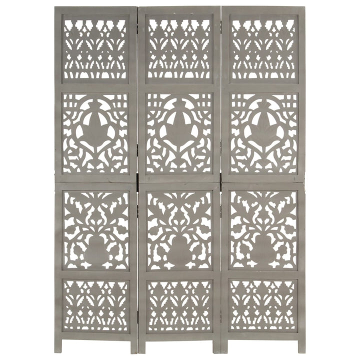 3-panels rumdeler håndskåret 120 x 165 cm massivt mangotræ grå