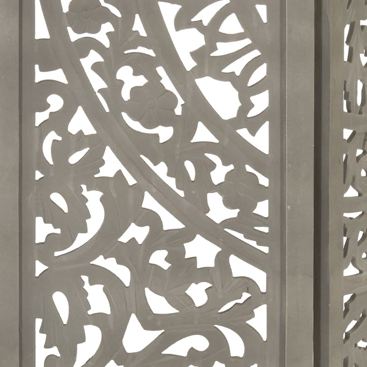 3-panels rumdeler håndskåret 120 x 165 cm massivt mangotræ grå