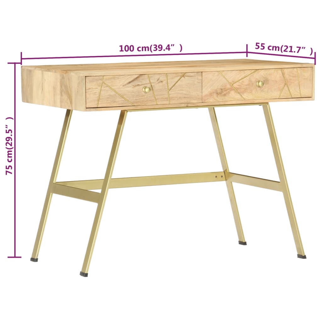 skrivebord med skuffer 100x55x75 cm massivt mangotræ