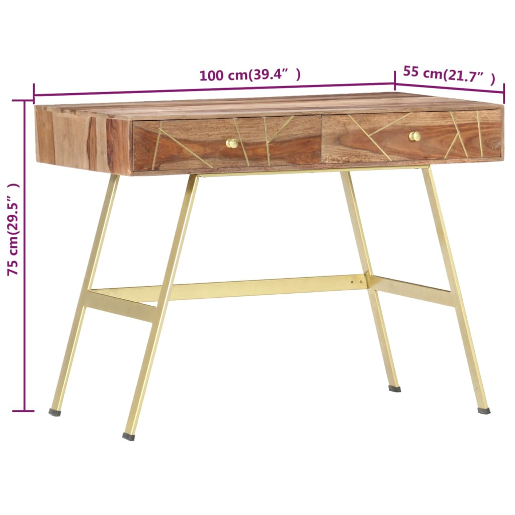skrivebord med skuffer 100x55x75 cm massivt akacietræ