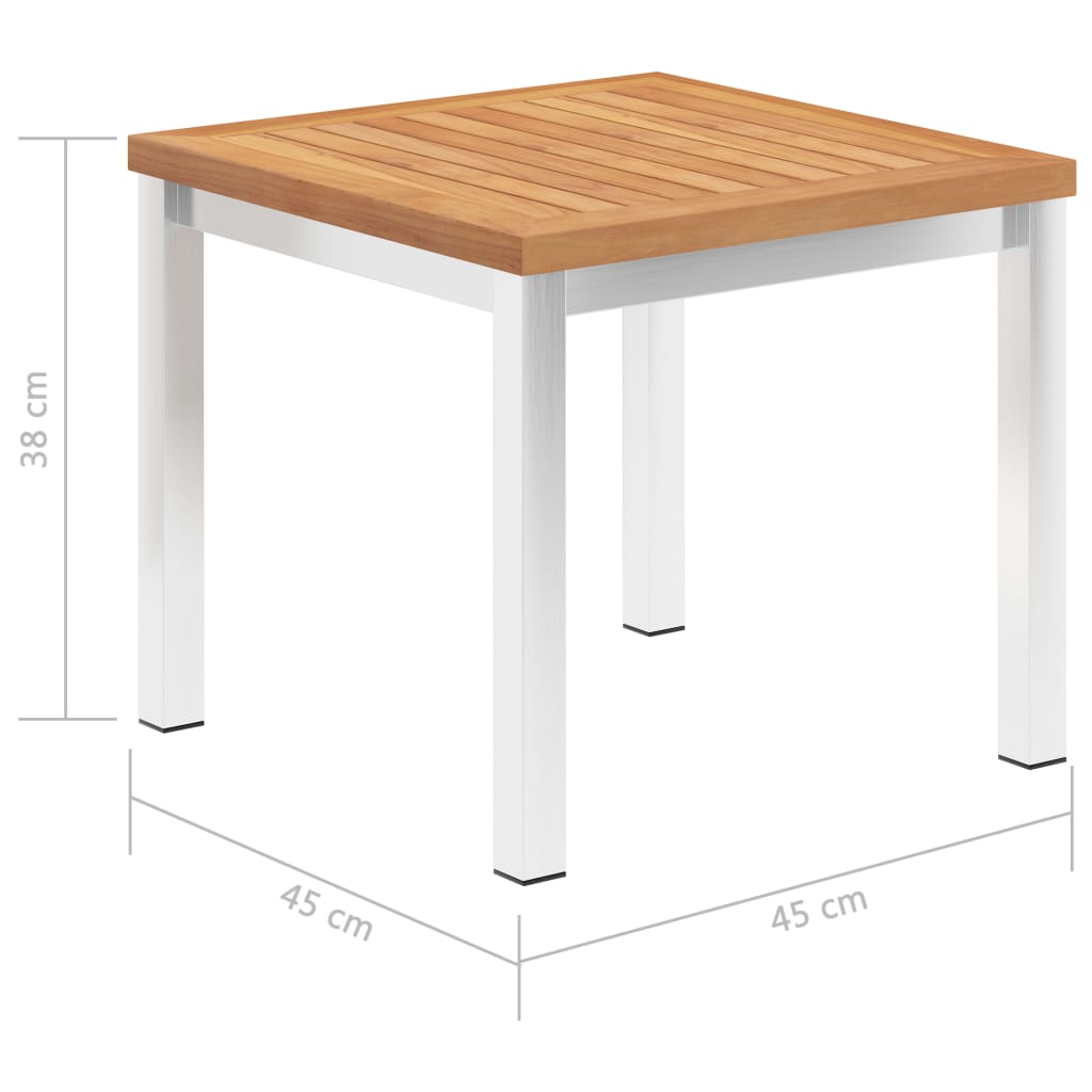 havebord 45x45x38 cm massivt teaktræ og rustfrit stål