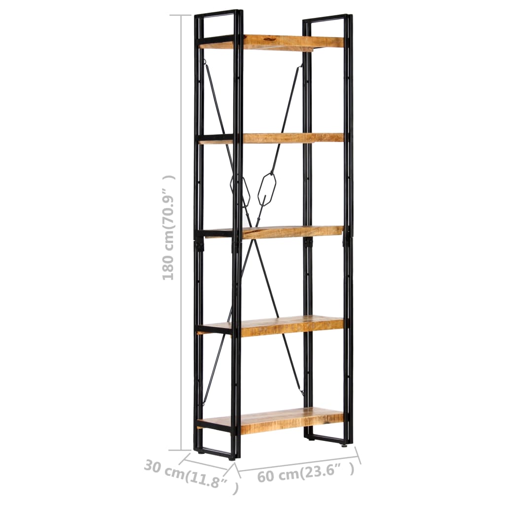 bogreol med 5 hylder 60x30x180 cm massivt mangotræ