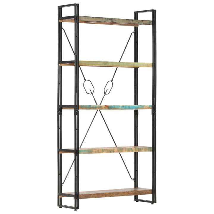 bogreol med 5 hylder 90x30x180 cm massivt genbrugstræ