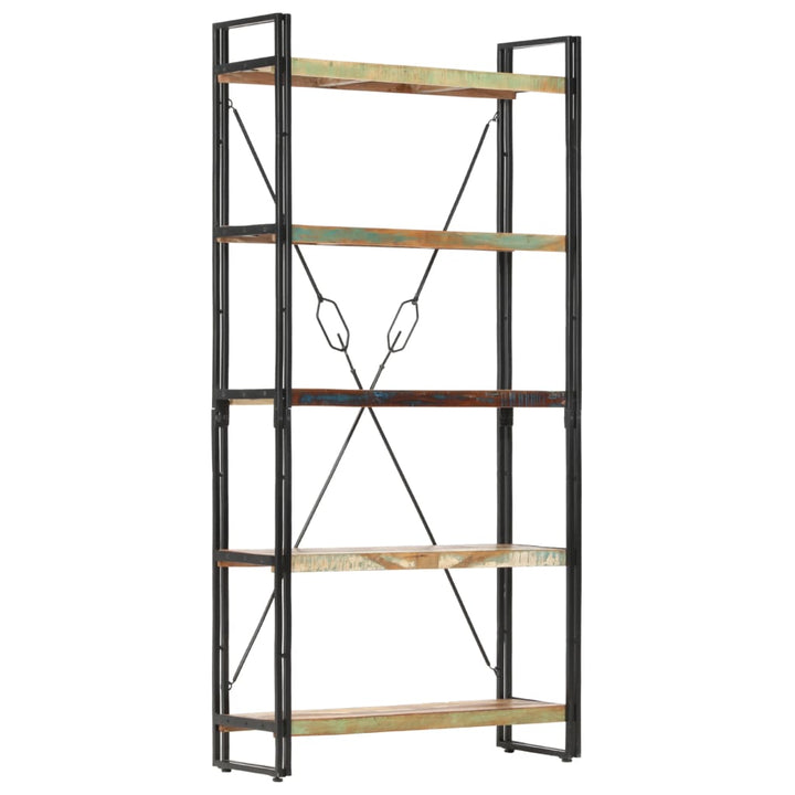 bogreol med 5 hylder 90x30x180 cm massivt genbrugstræ