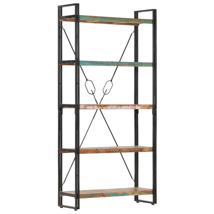 bogreol med 5 hylder 90x30x180 cm massivt genbrugstræ