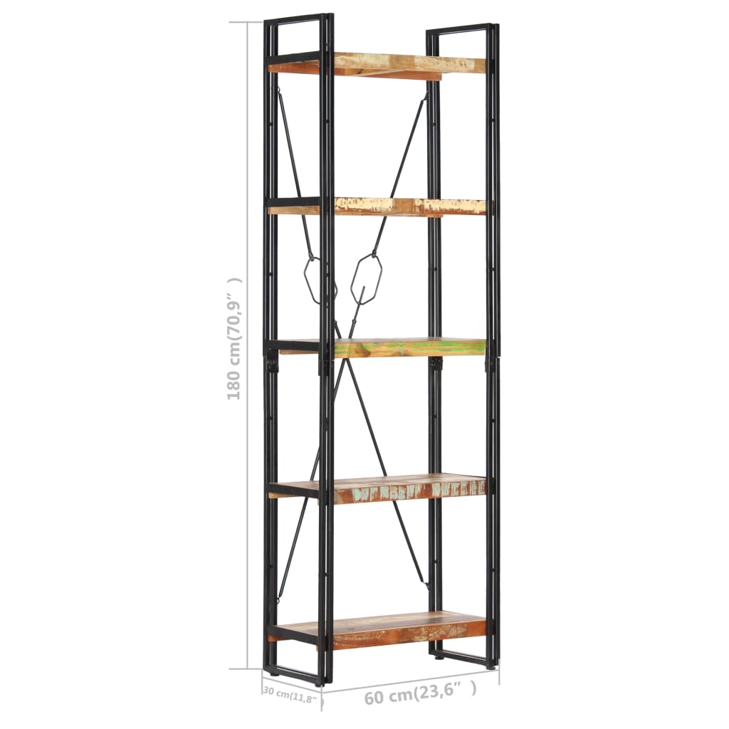 bogreol med 5 hylder 60x30x180 cm massivt genbrugstræ