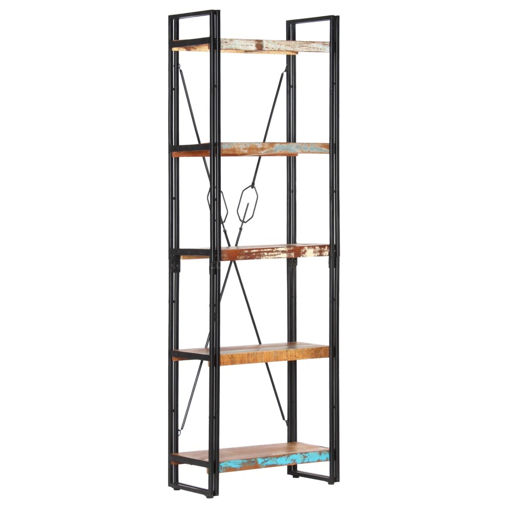 bogreol med 5 hylder 60x30x180 cm massivt genbrugstræ
