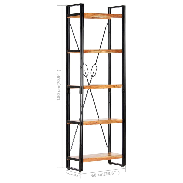 bogreol i 5 niveauer 60x30x180 cm massivt akacietræ