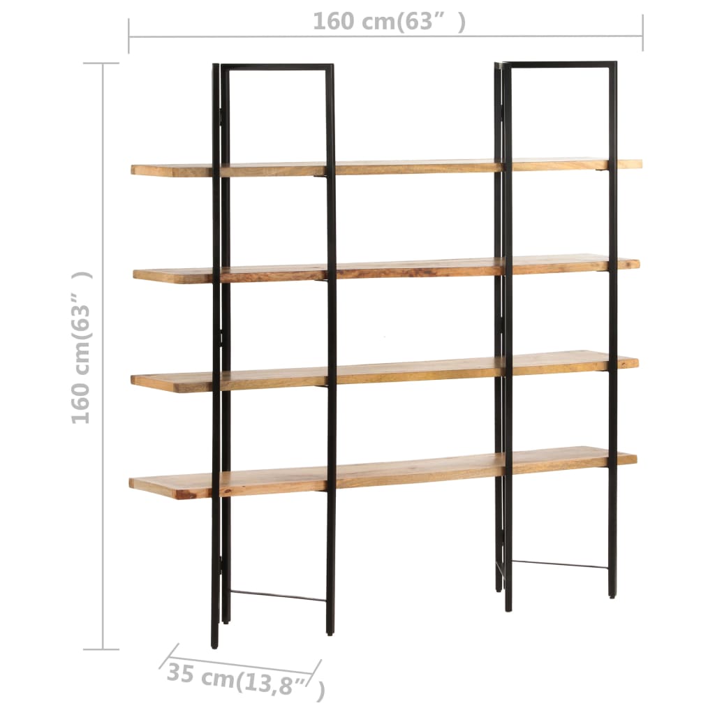 bogreol med 4 hylder 160x35x160 cm massivt mangotræ