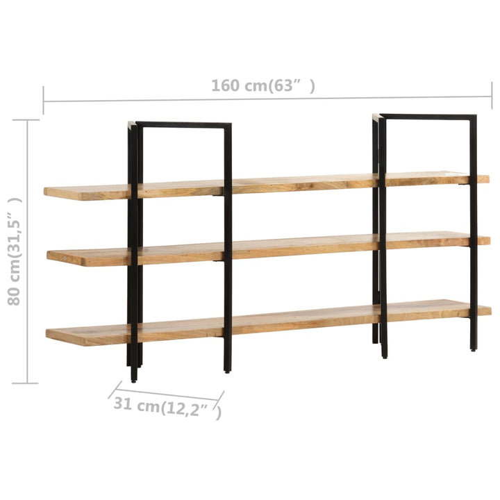 bogreol m. 3 hylder 160x31x80 cm massivt mangotræ