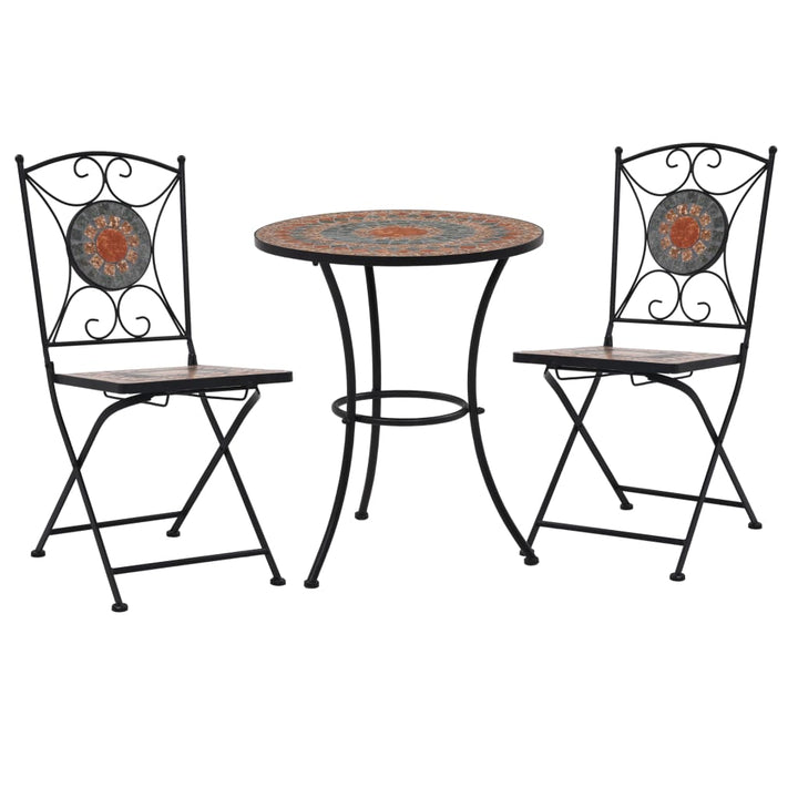 bistrosæt 3 dele mosaikdesign keramiske fliser orange og grå