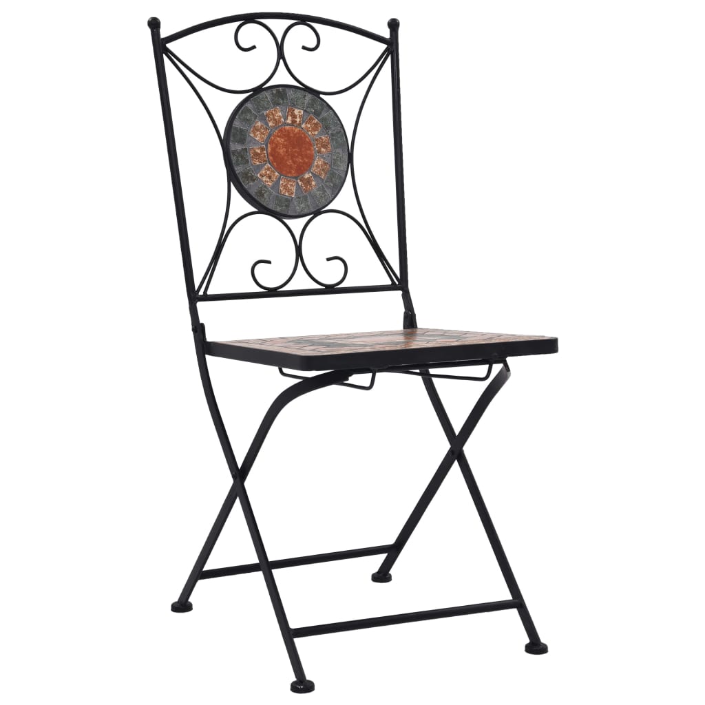 bistrosæt 3 dele mosaikdesign keramiske fliser orange og grå