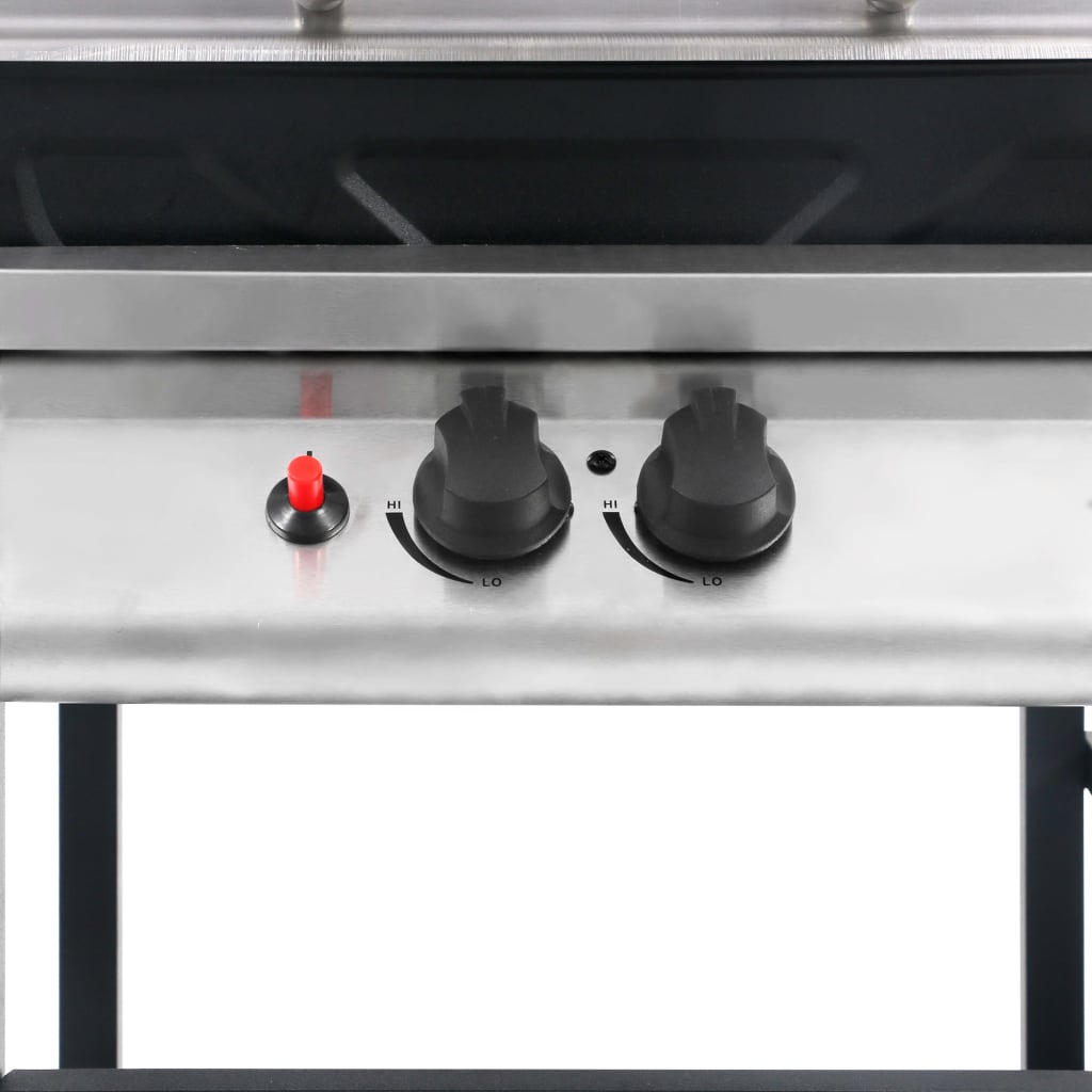 gasgrill med 3-lags sidebord sort og sølvfarvet