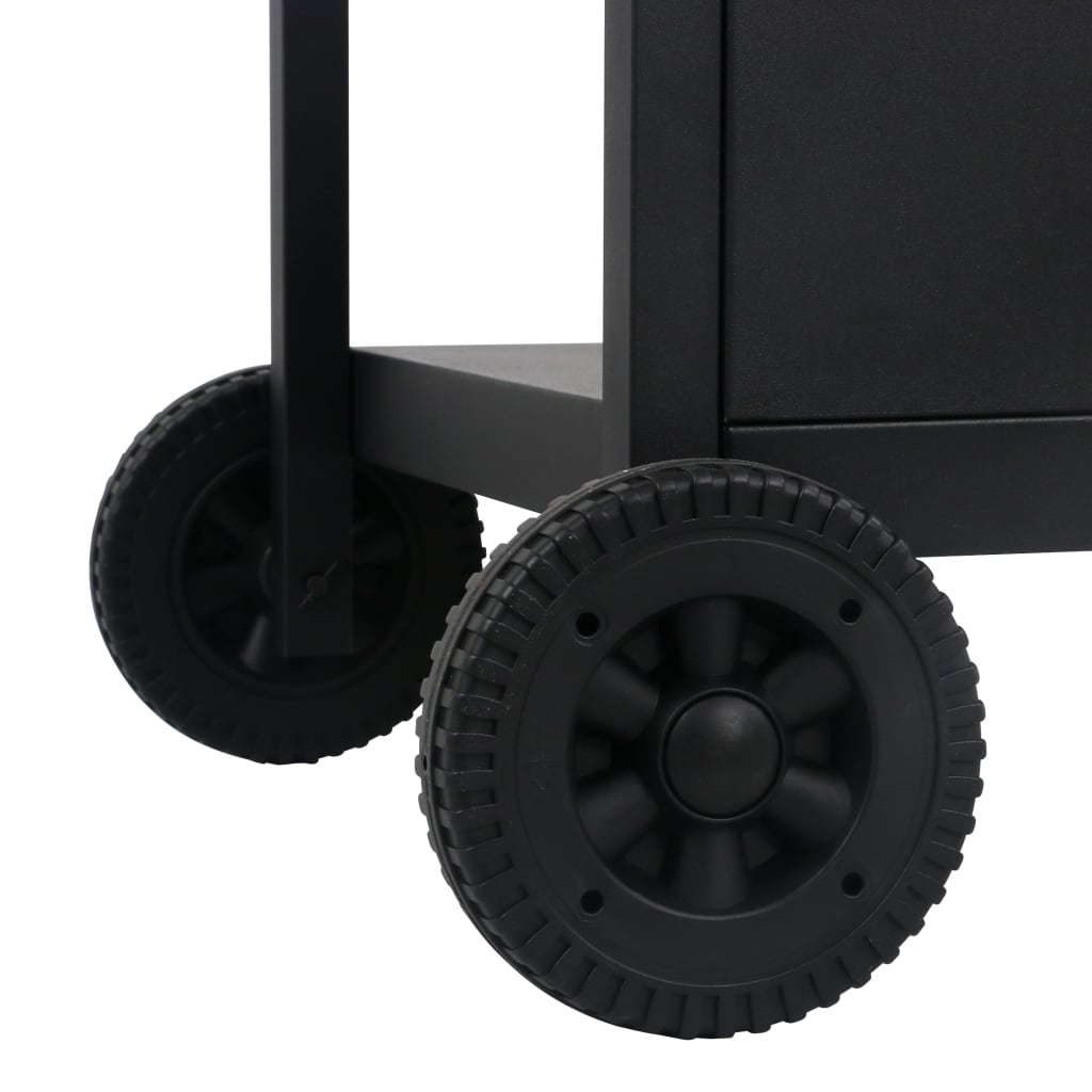 gasgrill med 3-lags sidebord sort og sølvfarvet