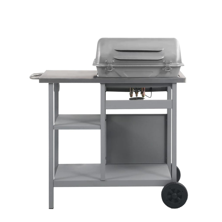 gasgrill med 3-lags sidebord sølvfarvet