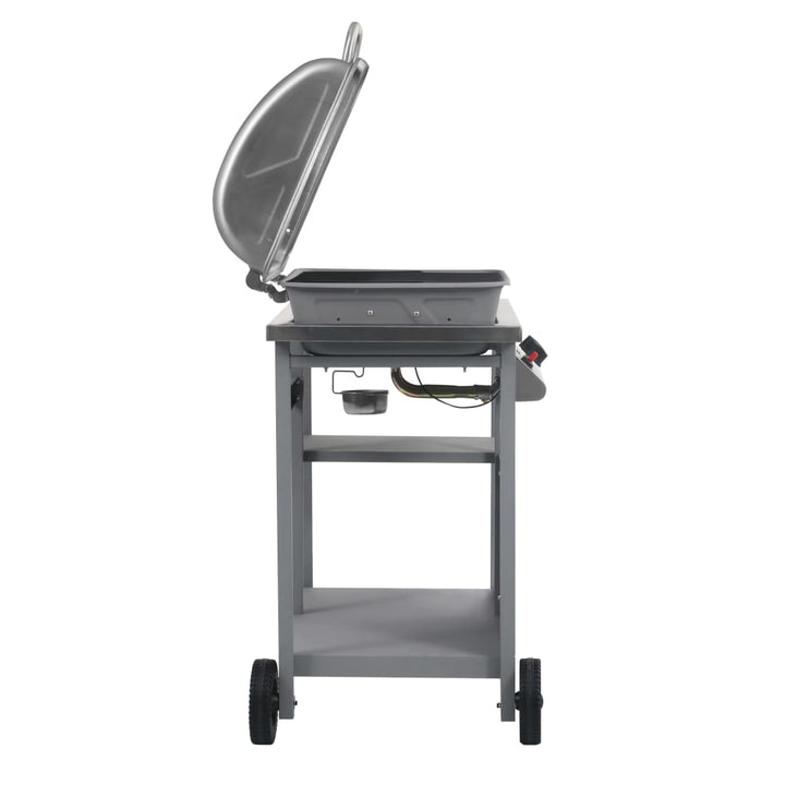 gasgrill med 3-lags sidebord sølvfarvet