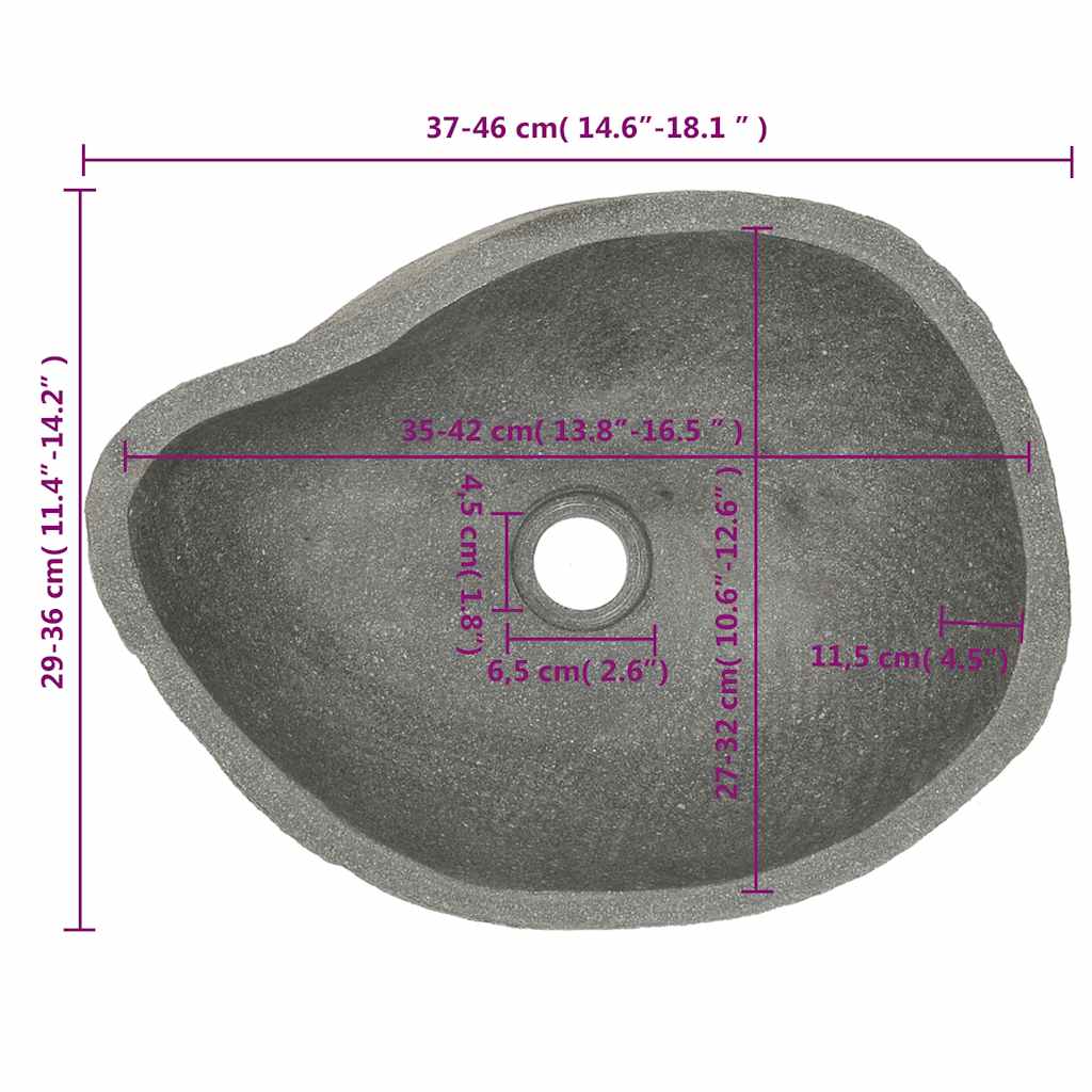 håndvask (37-46) x (29-36) cm oval flodsten