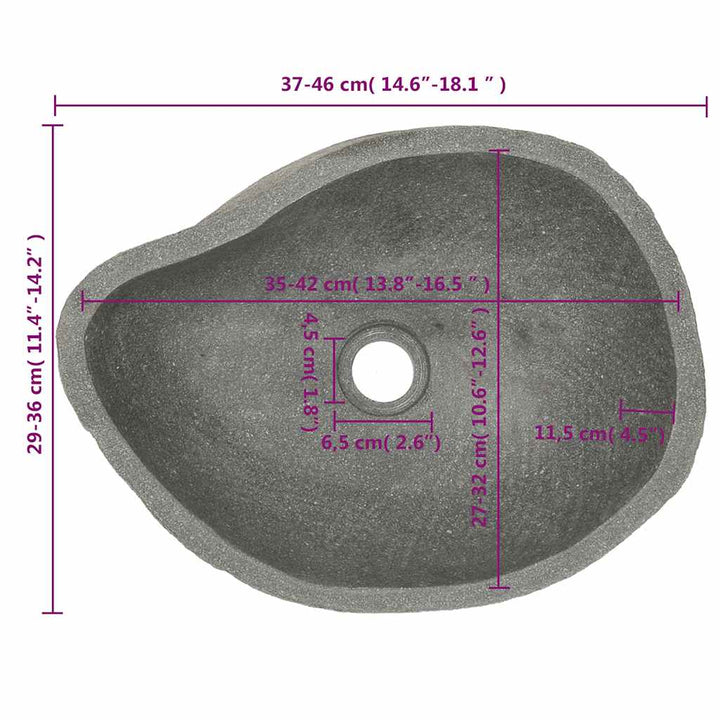 håndvask (37-46) x (29-36) cm oval flodsten