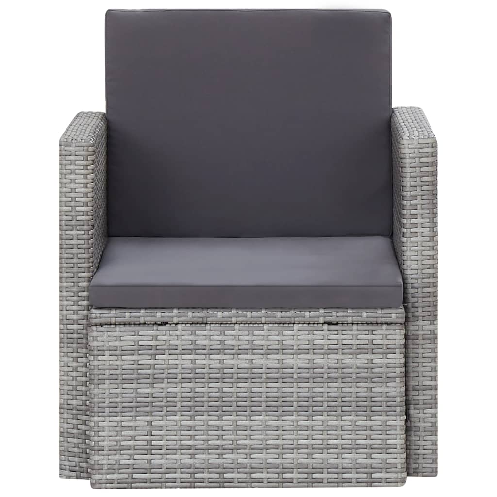 havestol med hynder polyrattan grå