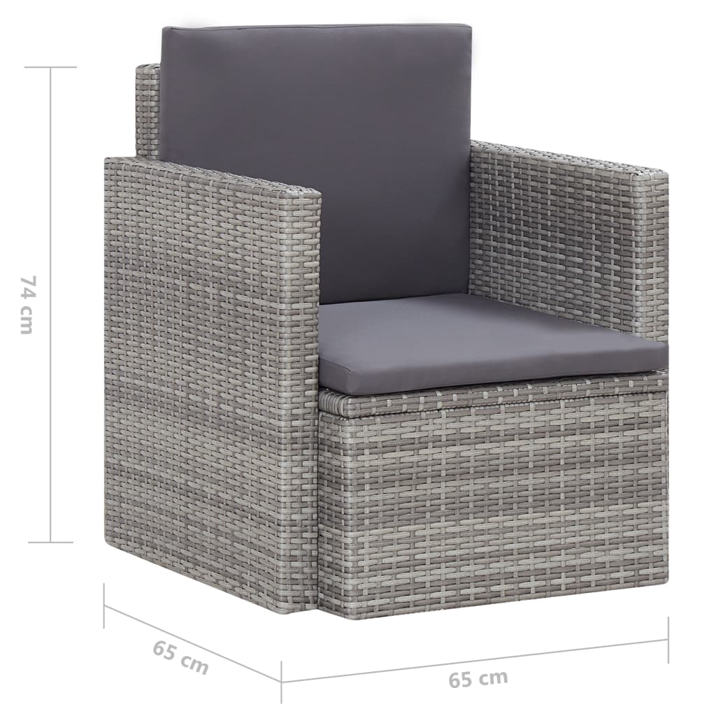 havestol med hynder polyrattan grå