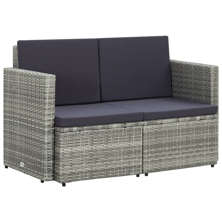 2-personers havesofa med hynder polyrattan grå