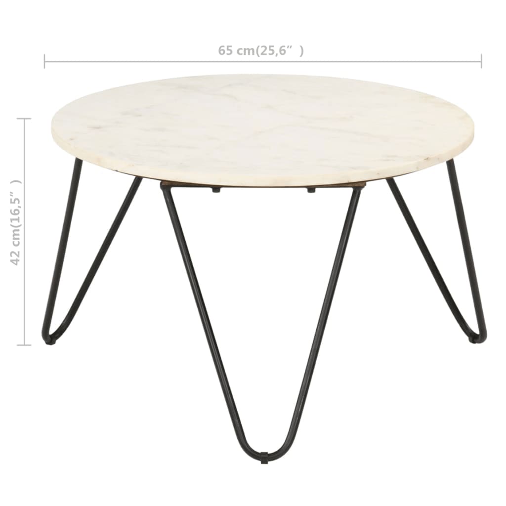 sofabord ægte sten med marmortekstur 65x65x42 cm hvid
