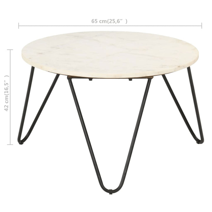 sofabord ægte sten med marmortekstur 65x65x42 cm hvid