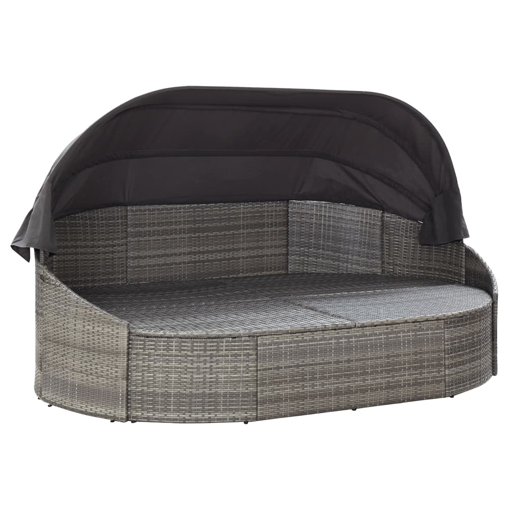 solseng med baldakin polyrattan grå