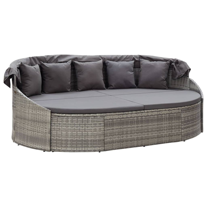solseng med baldakin polyrattan grå