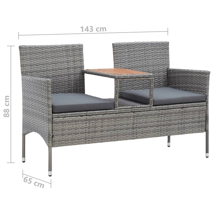 2-personers havebænk med tebord 143 cm polyrattan grå